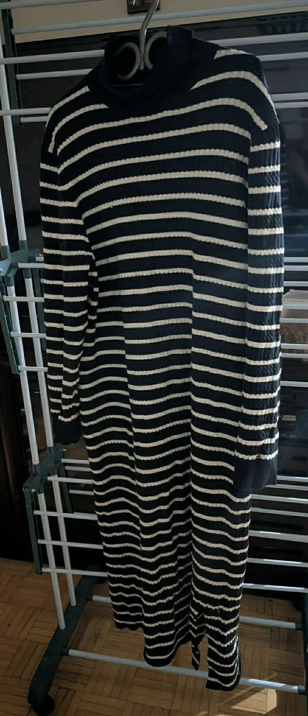 Tommy Striped Mock Neck Long Sleeve Dress