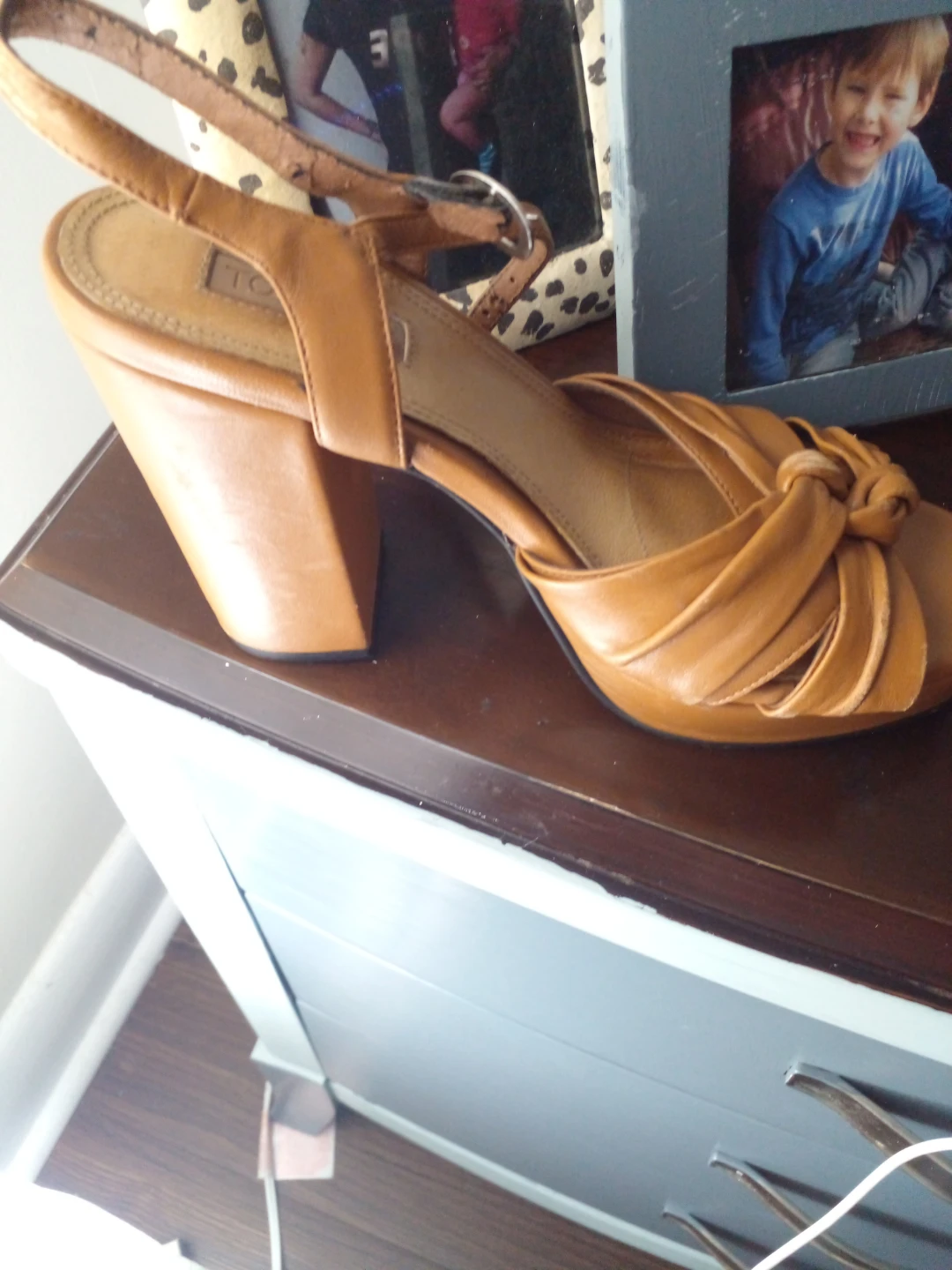 Tan Block Heel Sandals Size 38