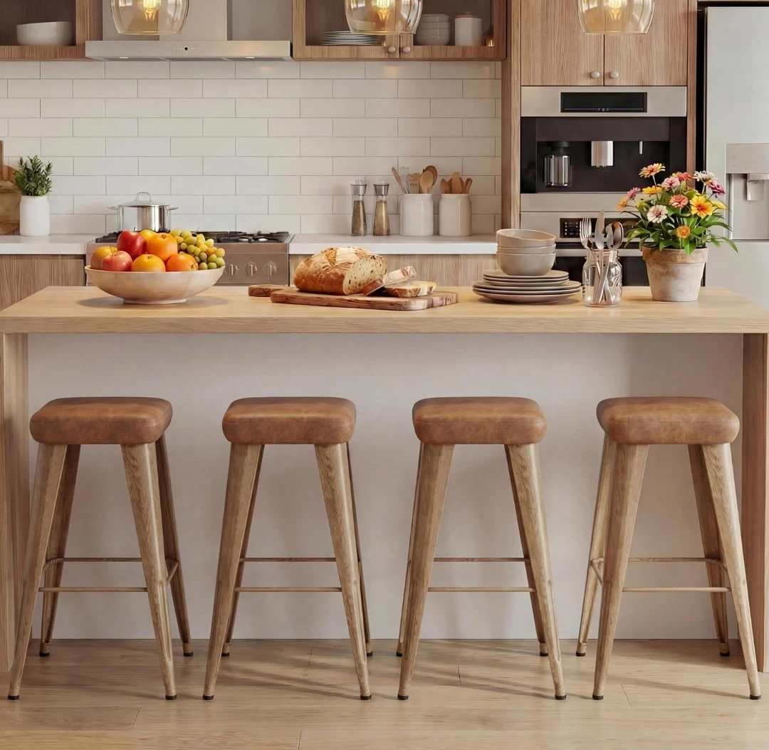 Set of 2 Brown Faux Leather Bar Stools