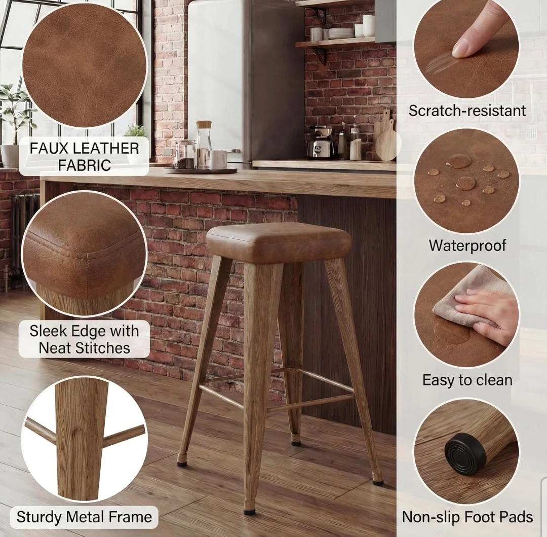 Set of 2 Brown Faux Leather Bar Stools - photo 2