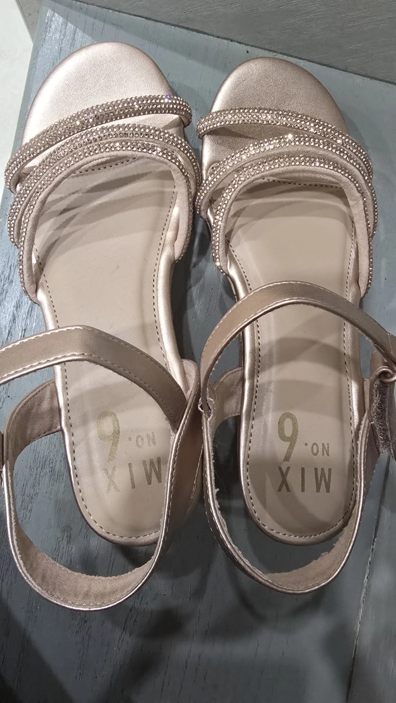 MIX. NO. 9 Rose Gold Wedge Sandals with Rhinestones