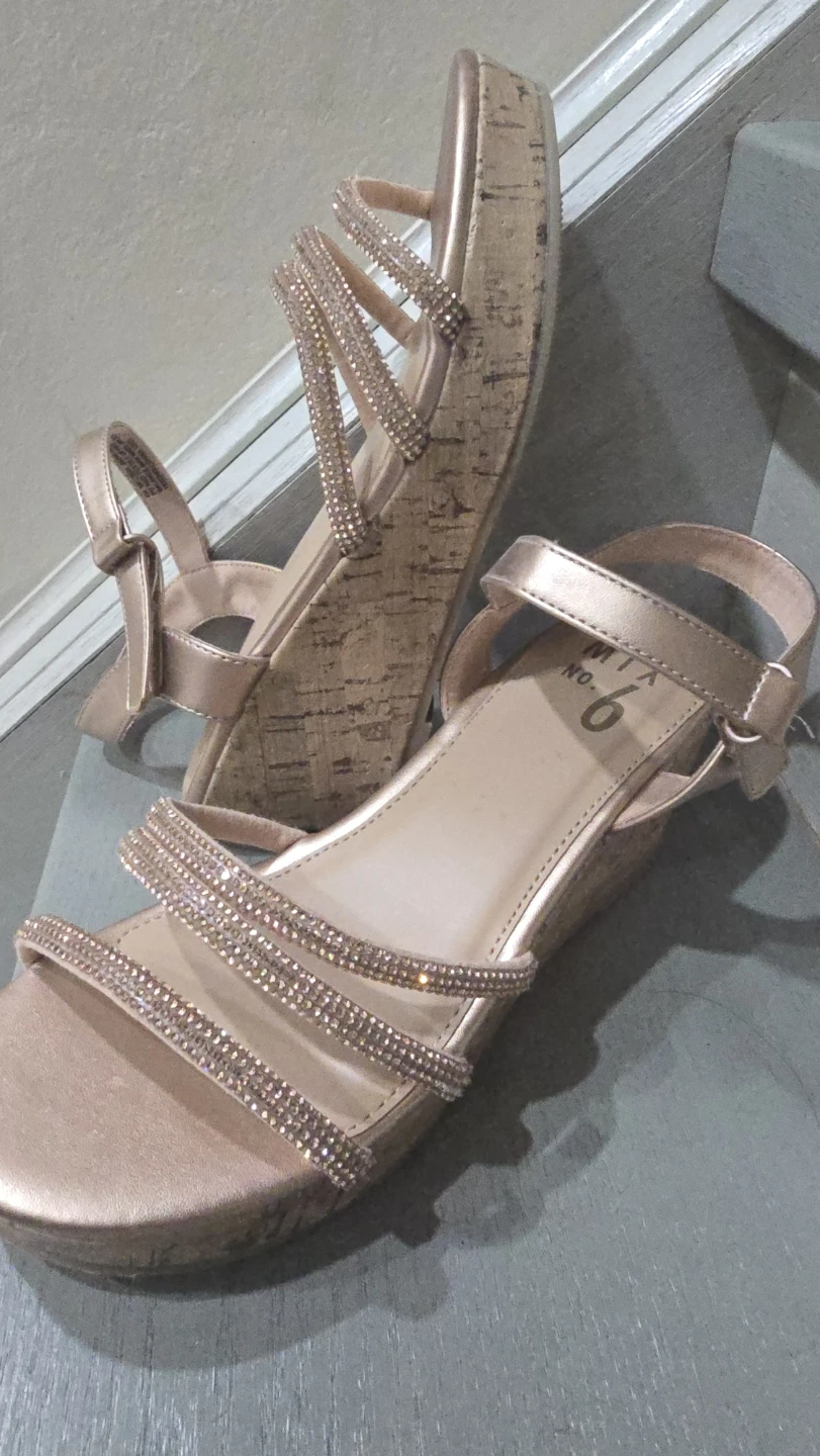MIX. NO. 9 Rose Gold Wedge Sandals with Rhinestones - photo 4