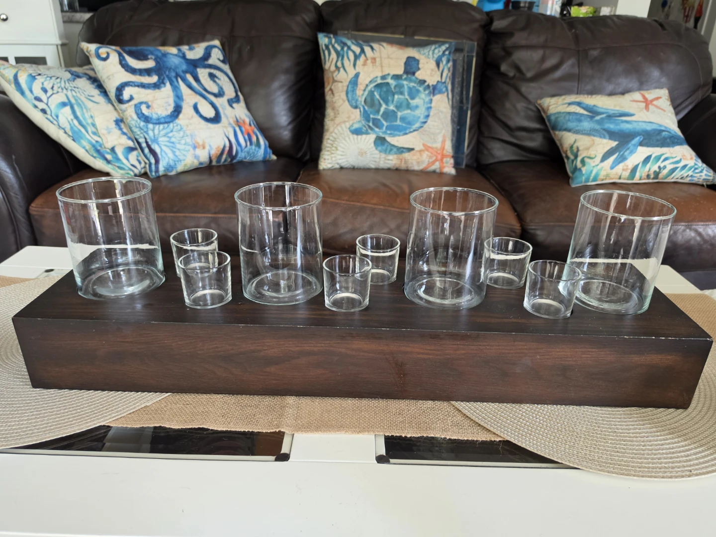 Glass Candle Holder Set with Wooden Base - photo 2