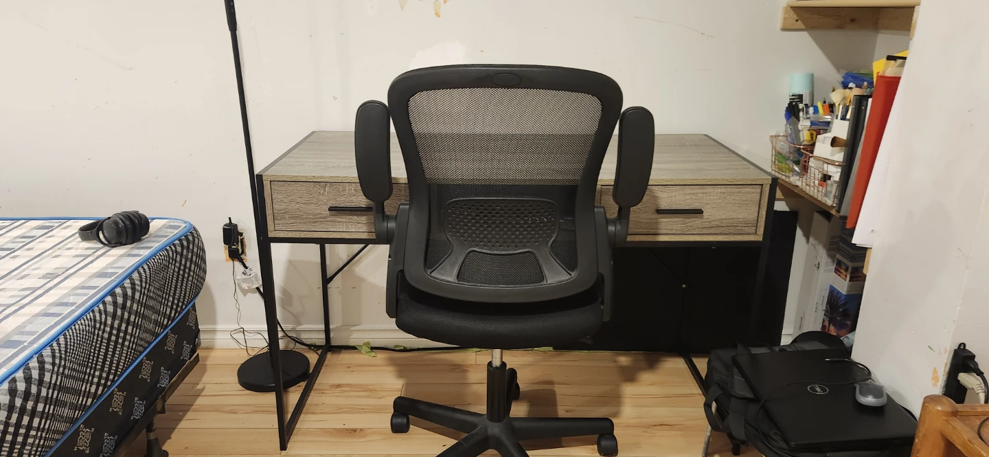 Table, chair and lamp