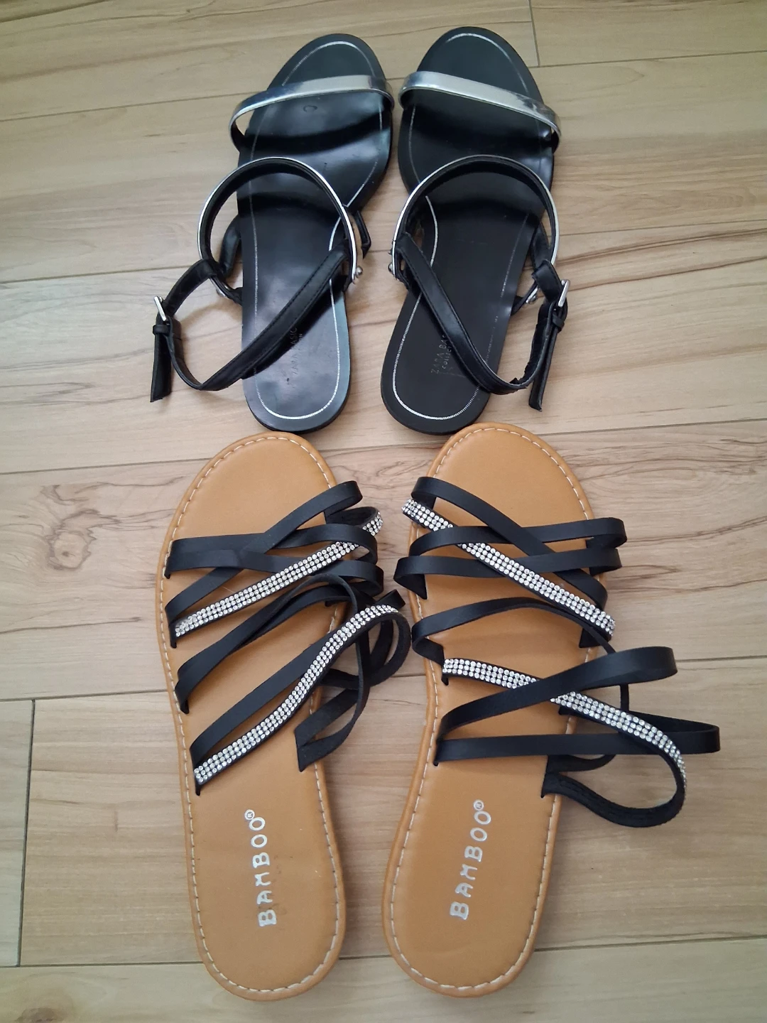 Two Sandals - Zara Black Strappy Sandals and Baboo Beige Sandals
