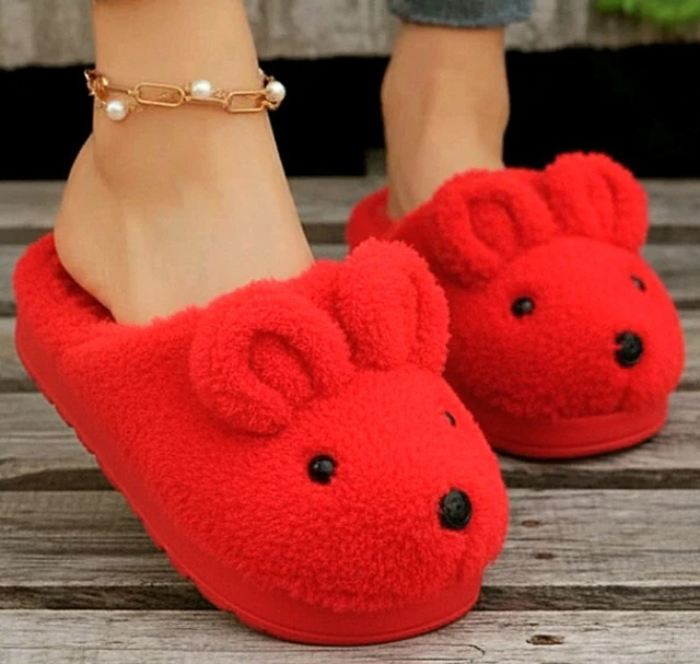 🩴Super Cozy Red Plush Mouse Slippers Size 6🩴