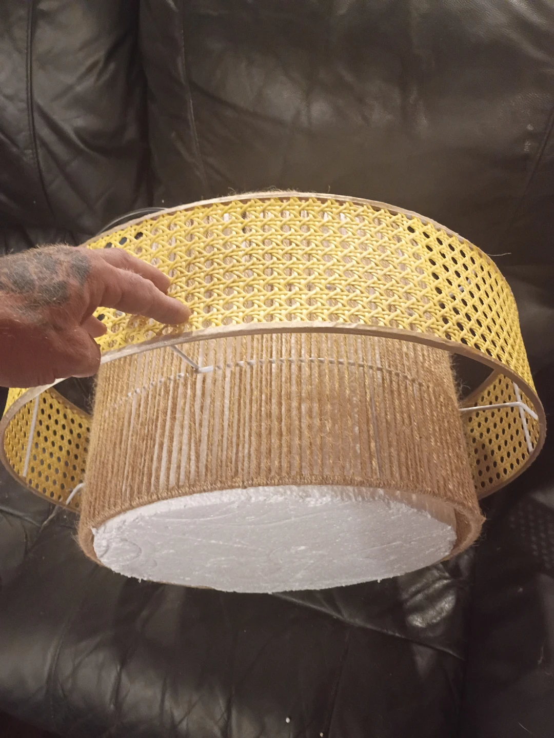 Boho Drum Lampshade with Rattan Accent