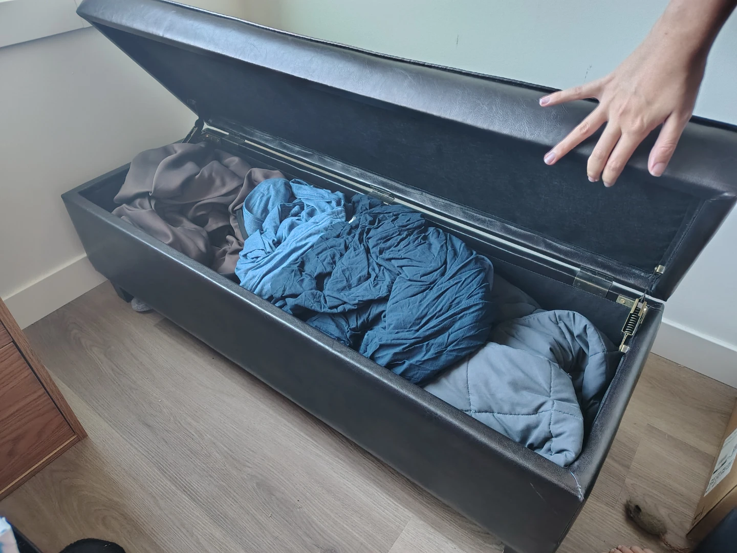 Black Faux Leather Storage Ottoman Bench - photo 3