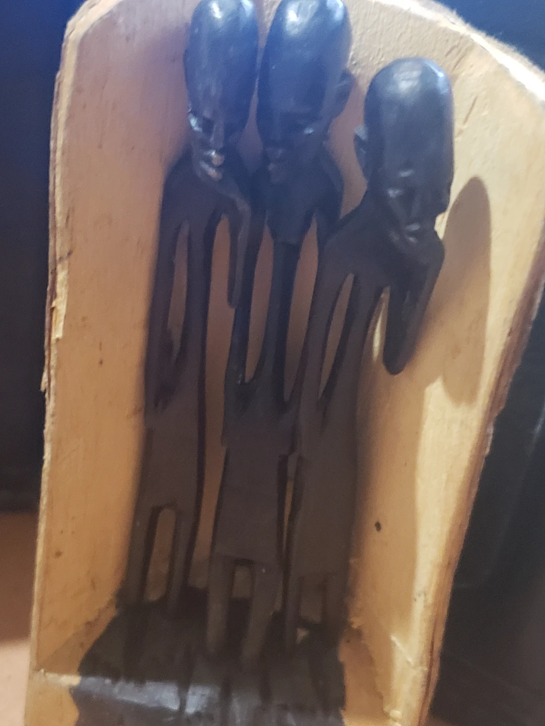 Wooden Carving of Three Figures - photo 3