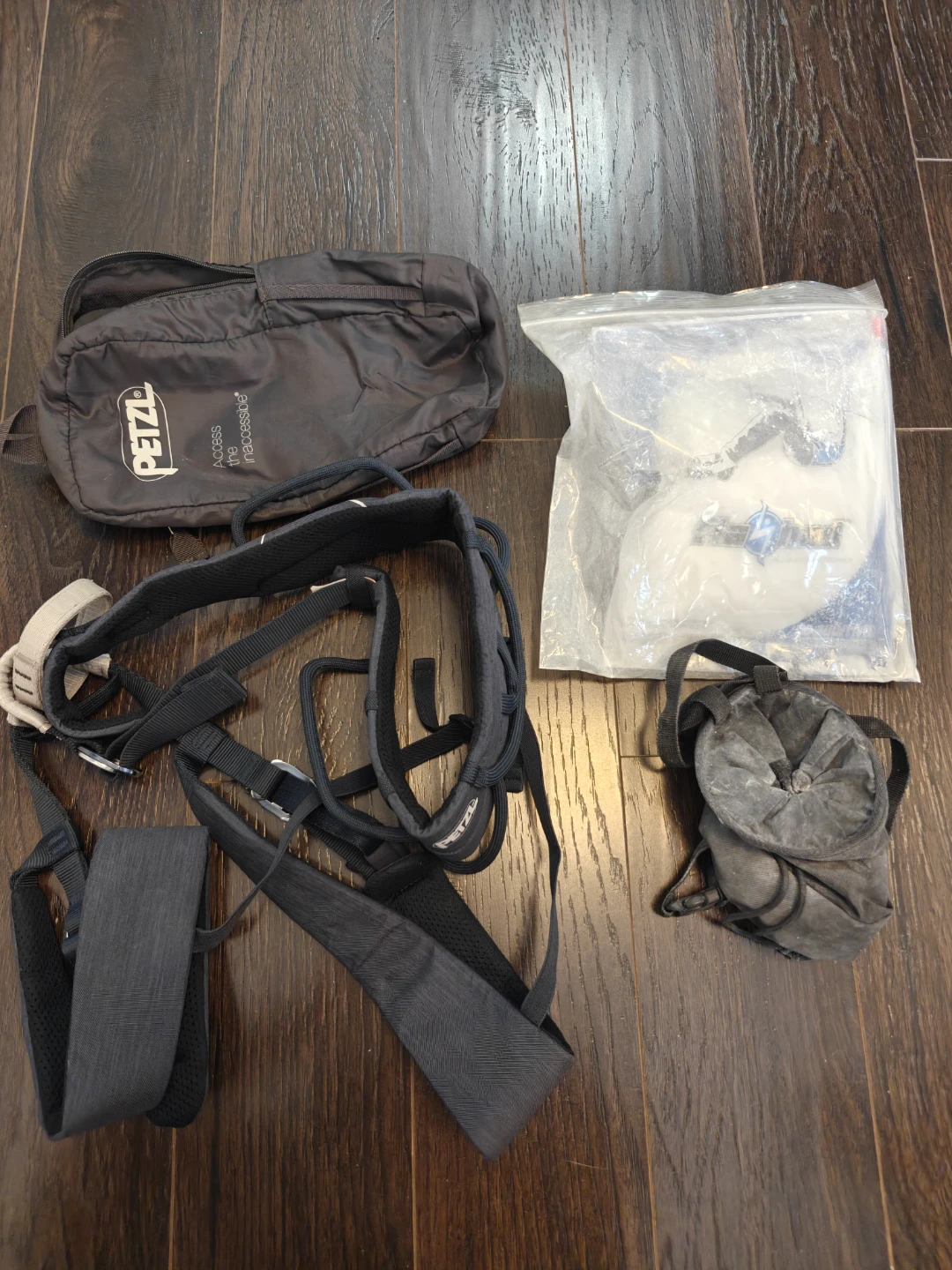 Petzl Climbing Harness, Chalk Bag and Chalk