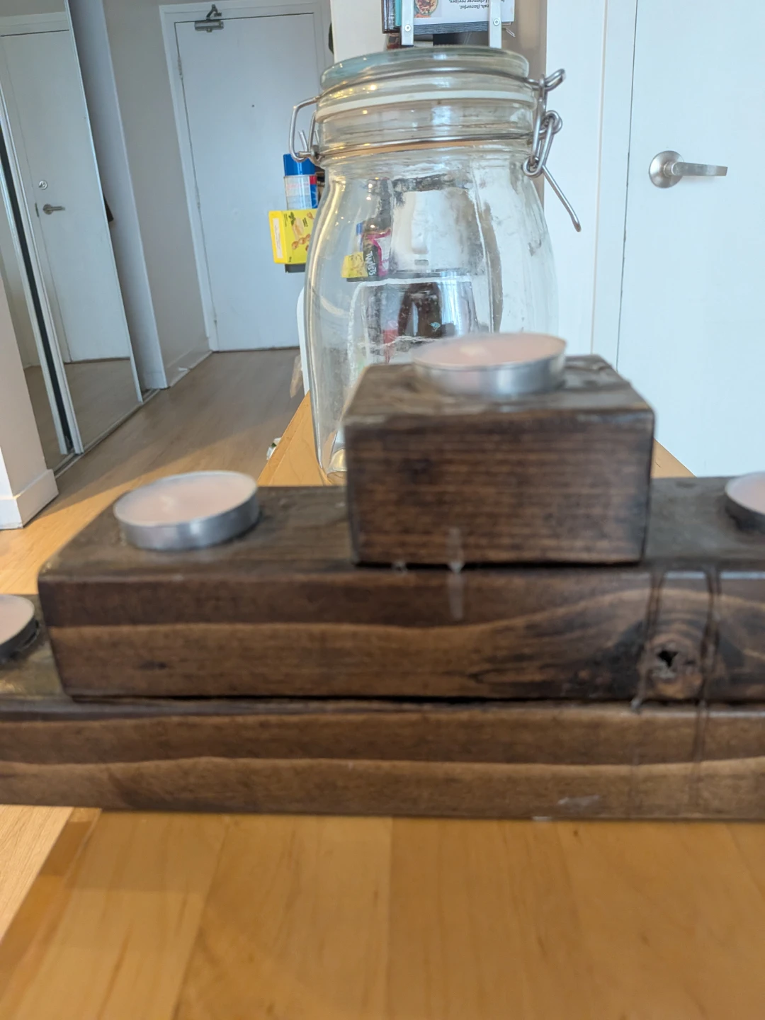 Wooden Tea Light Candle Holder with extra tealigjt candles - photo 3