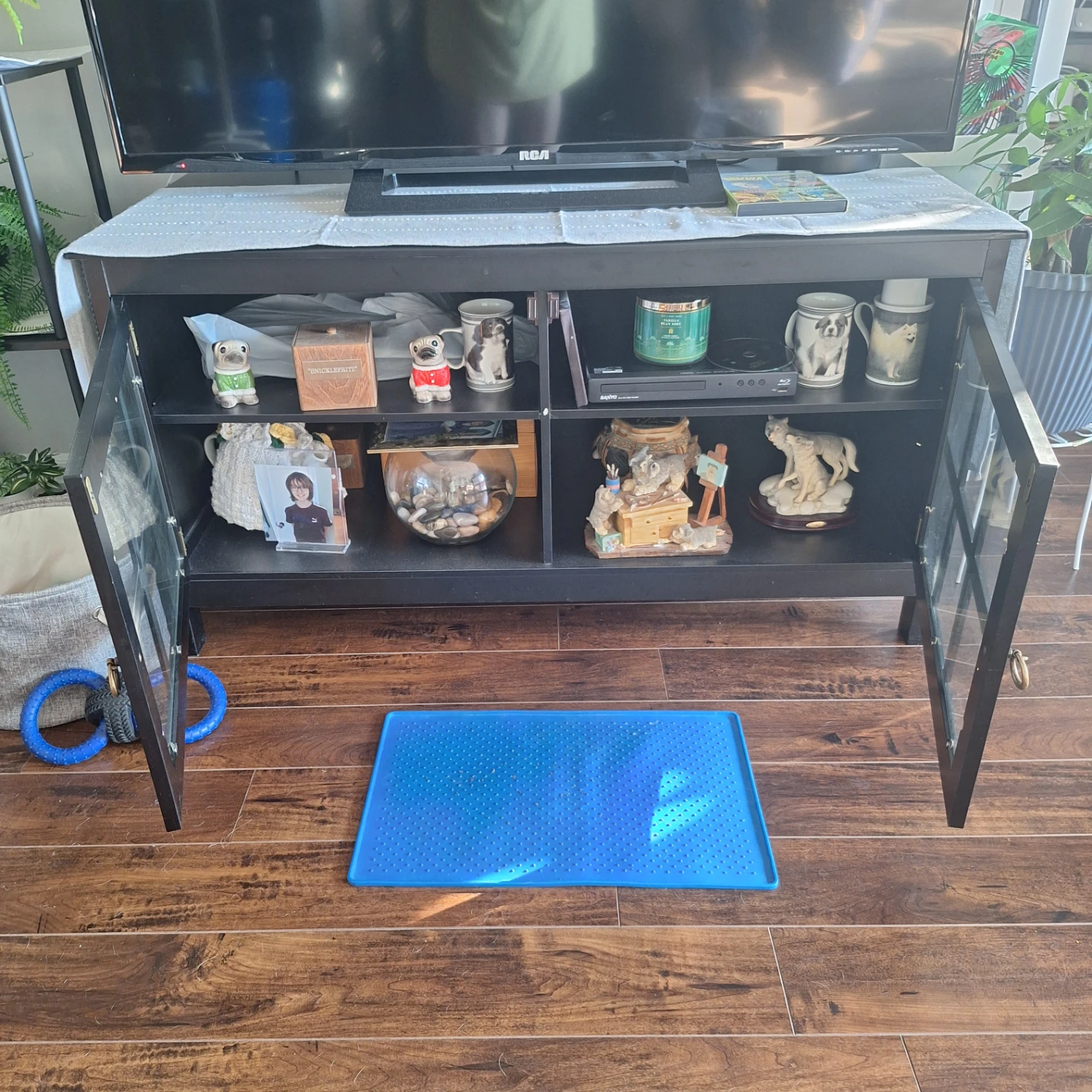 Black Media Console with Glass Doors - photo 2