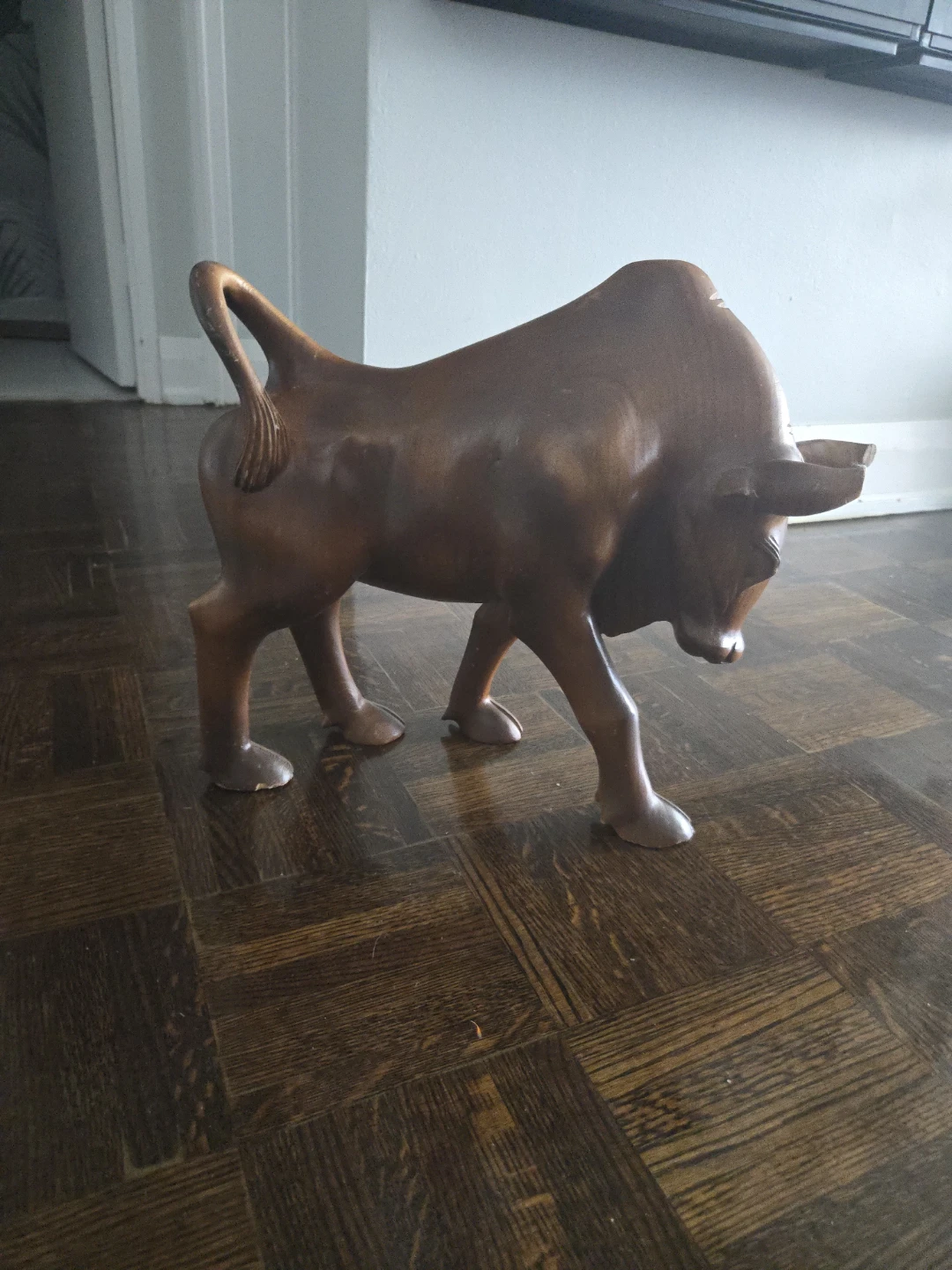 Wooden Bull Figurine