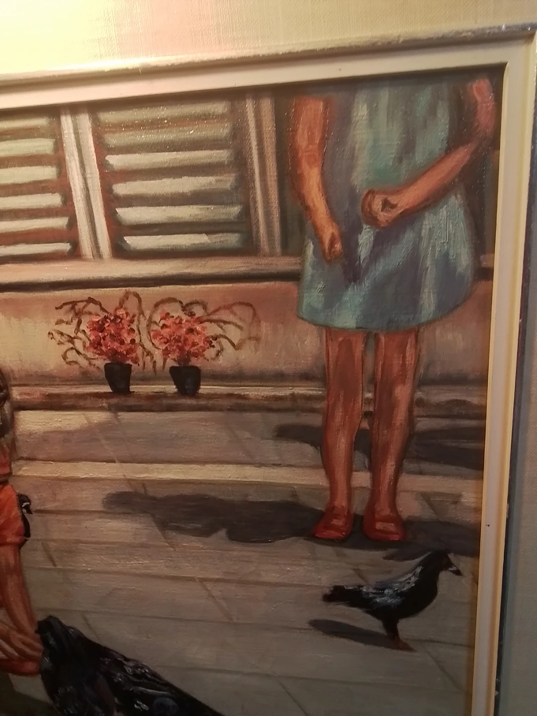 Painting by S. Cooper, Girl Feeding Pigeons - photo 4