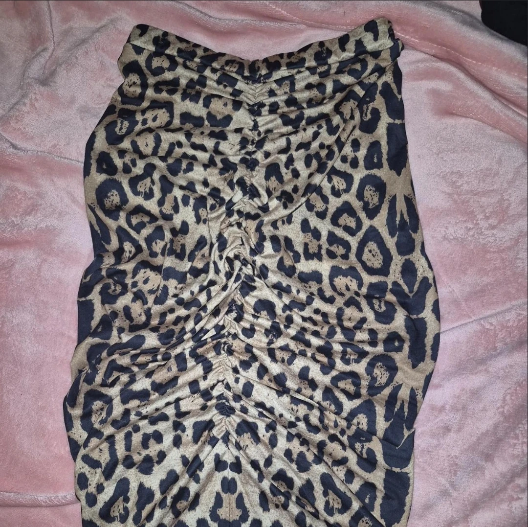 Ruched Leopard Print Skirt
