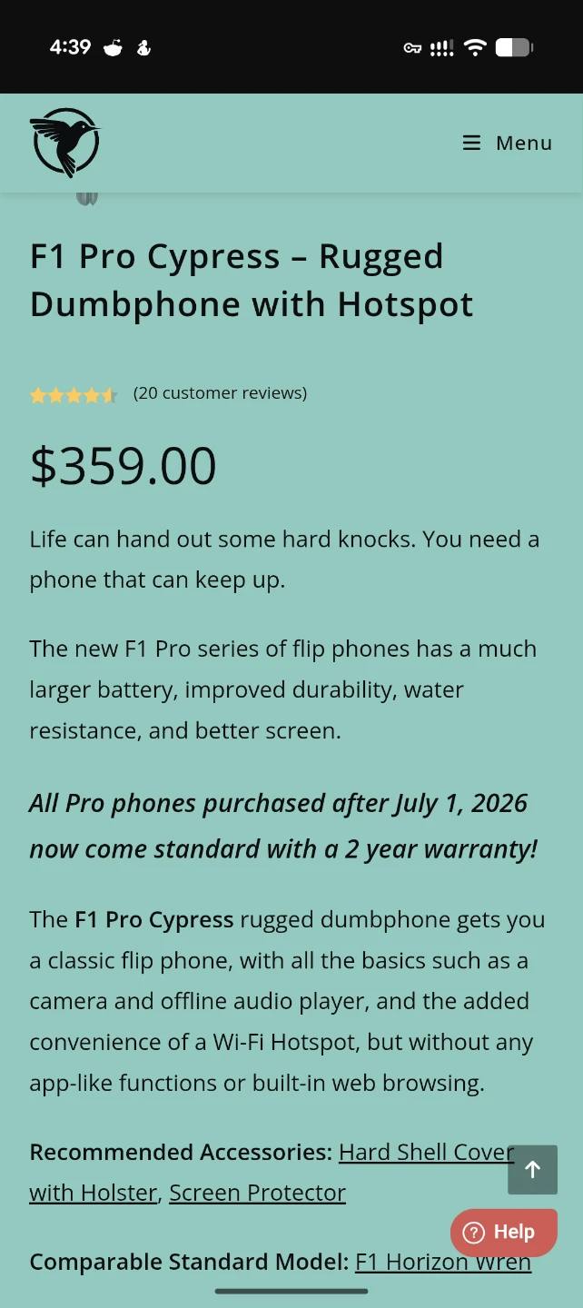 Sunbeam F1 Pro Cypress Rugged Dumbphone with Hotspot - photo 2
