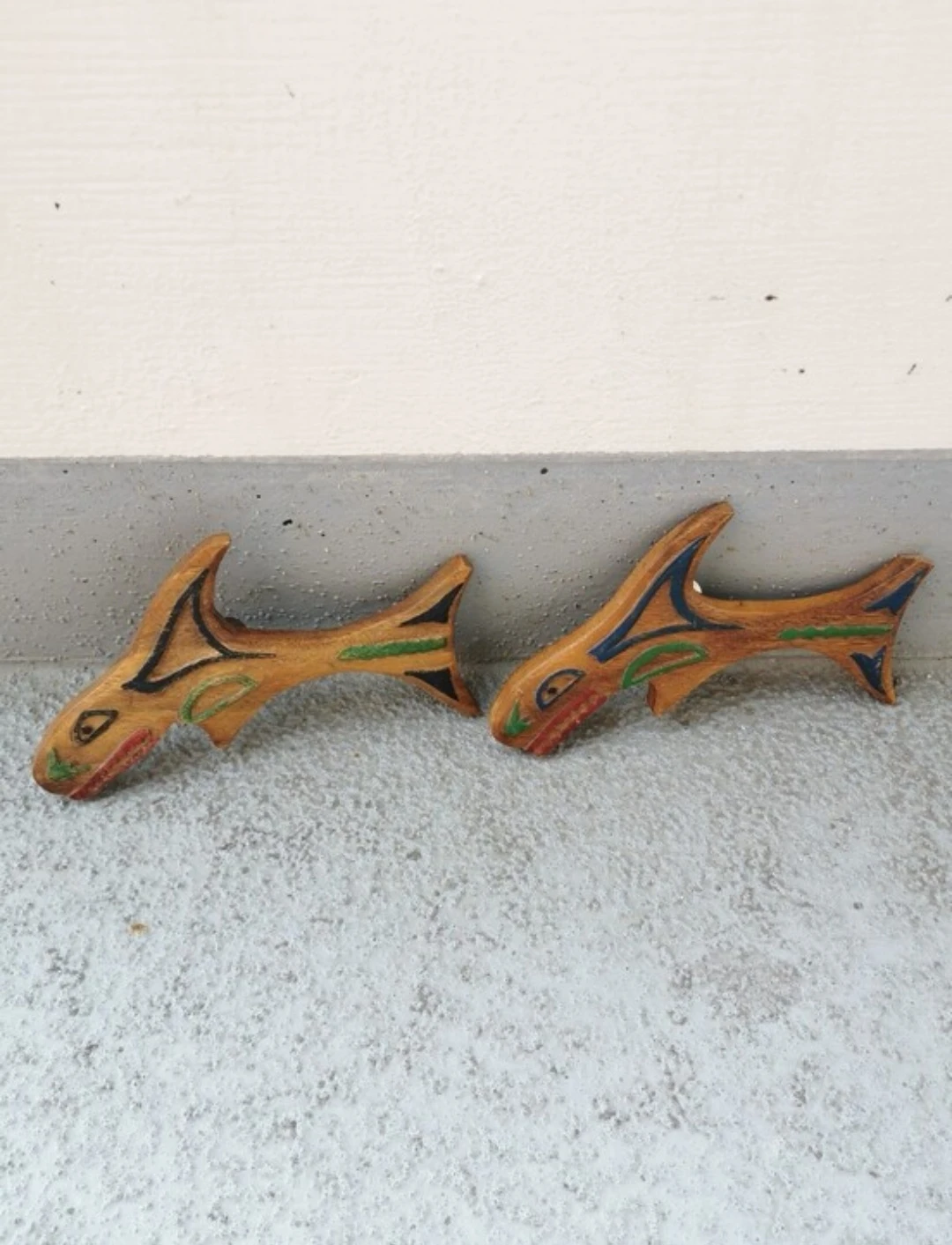 Vintage Hand Carved Hand Painted Wooden Salmon Wall Art Pair - photo 2