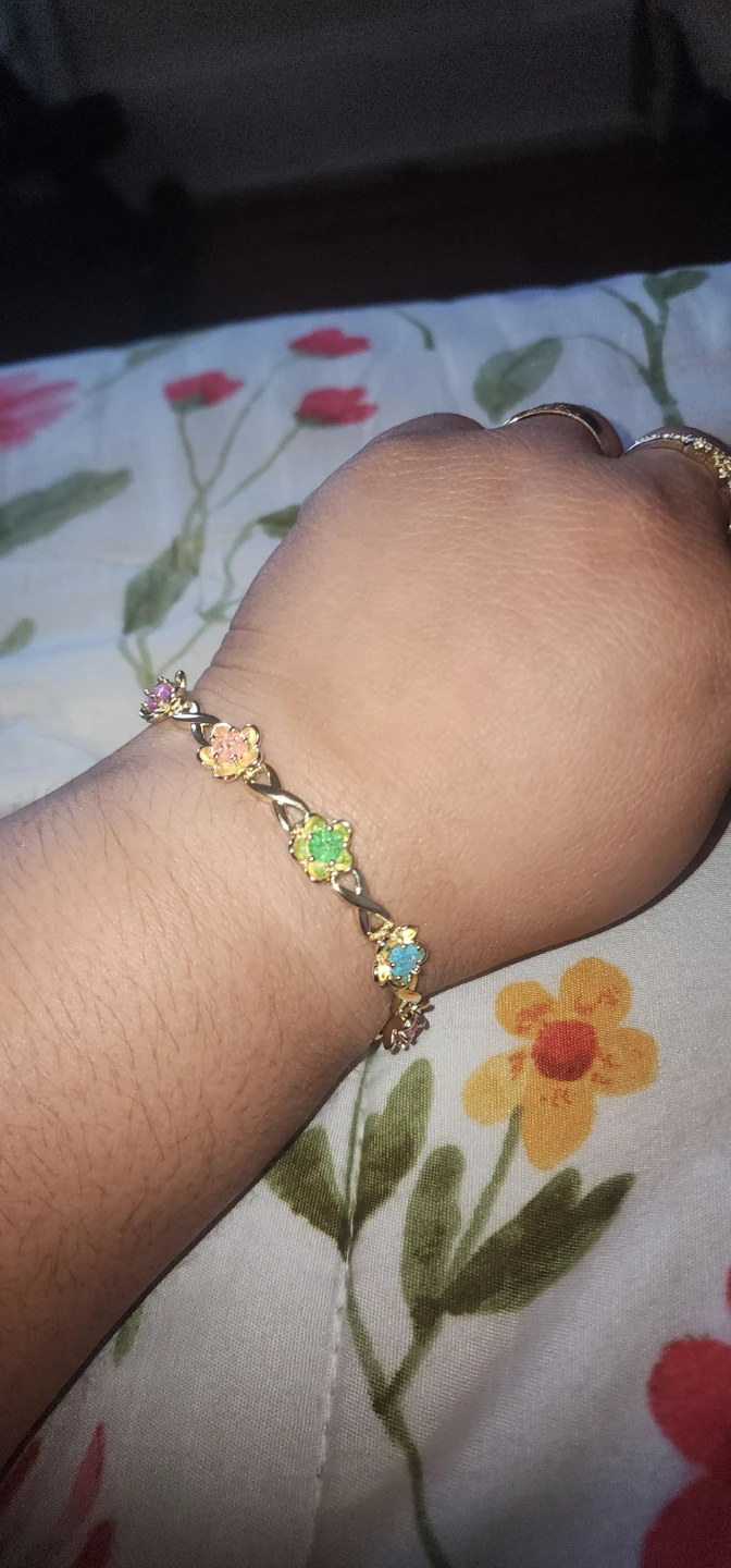 Gold plated bracelet with colorful floral charms - photo 3