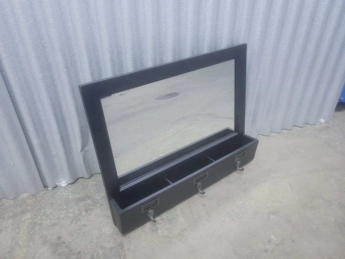Black Wall Mirror with Shelf and Hooks