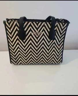 GUESS Silvana 2 Compartment Tote Bag - Black & White Chevron