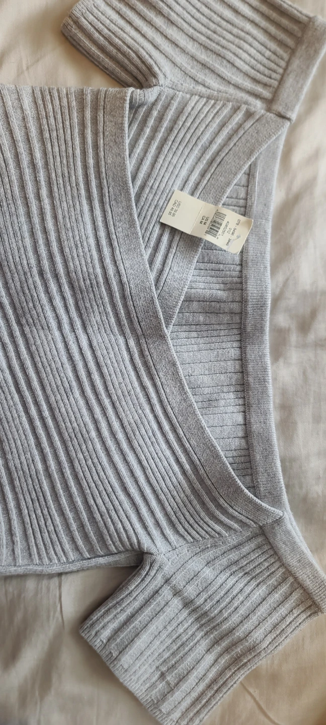 Aerie Grey Ribbed Off-the-Shoulder Crop Top - photo 5