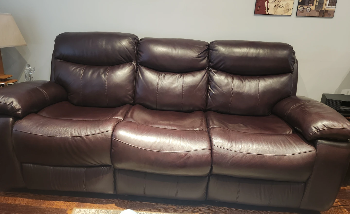 3-Seater, double recliner, brown leather sofa