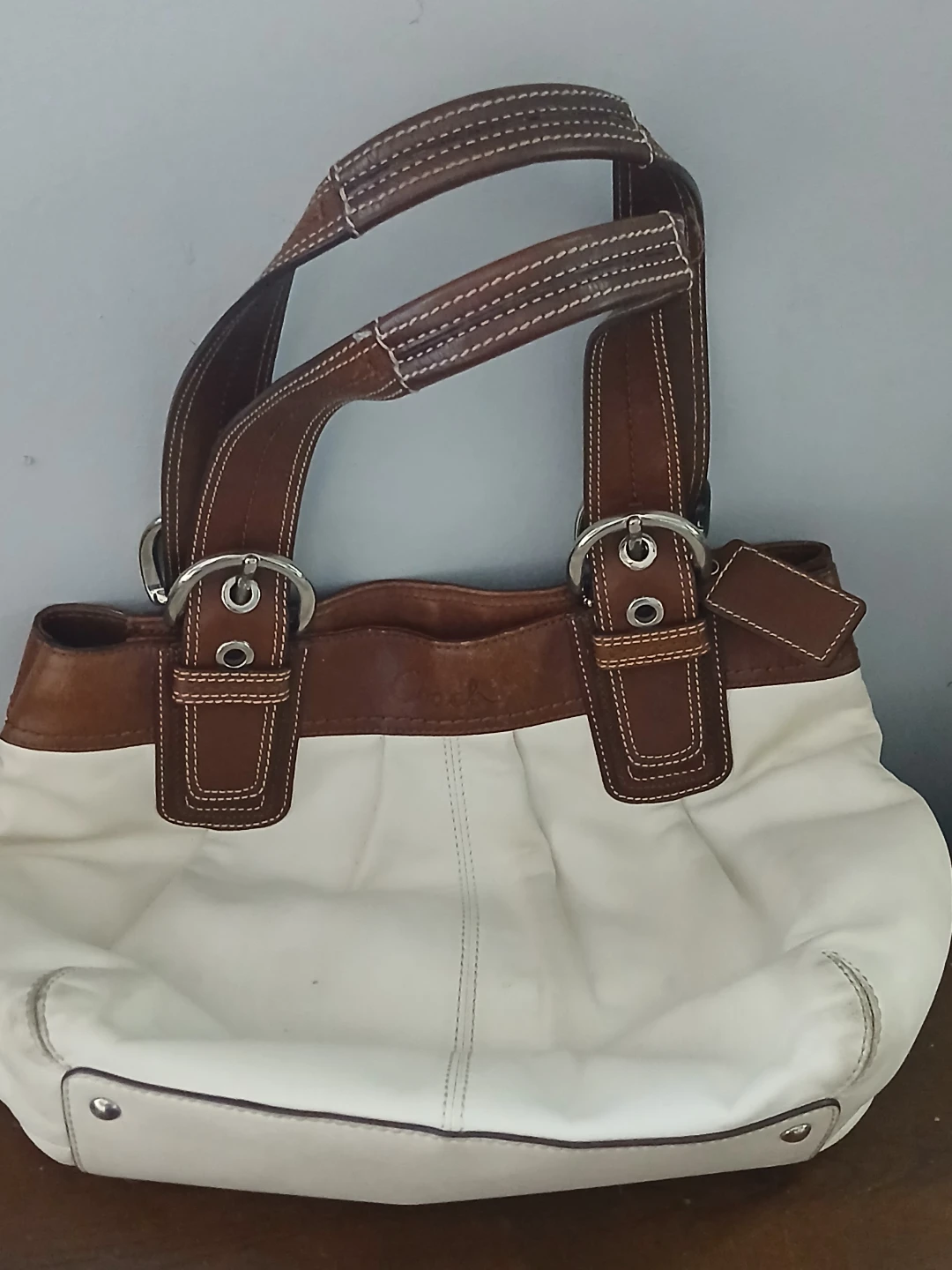 Coach Cream and Brown Leather Tote Bag