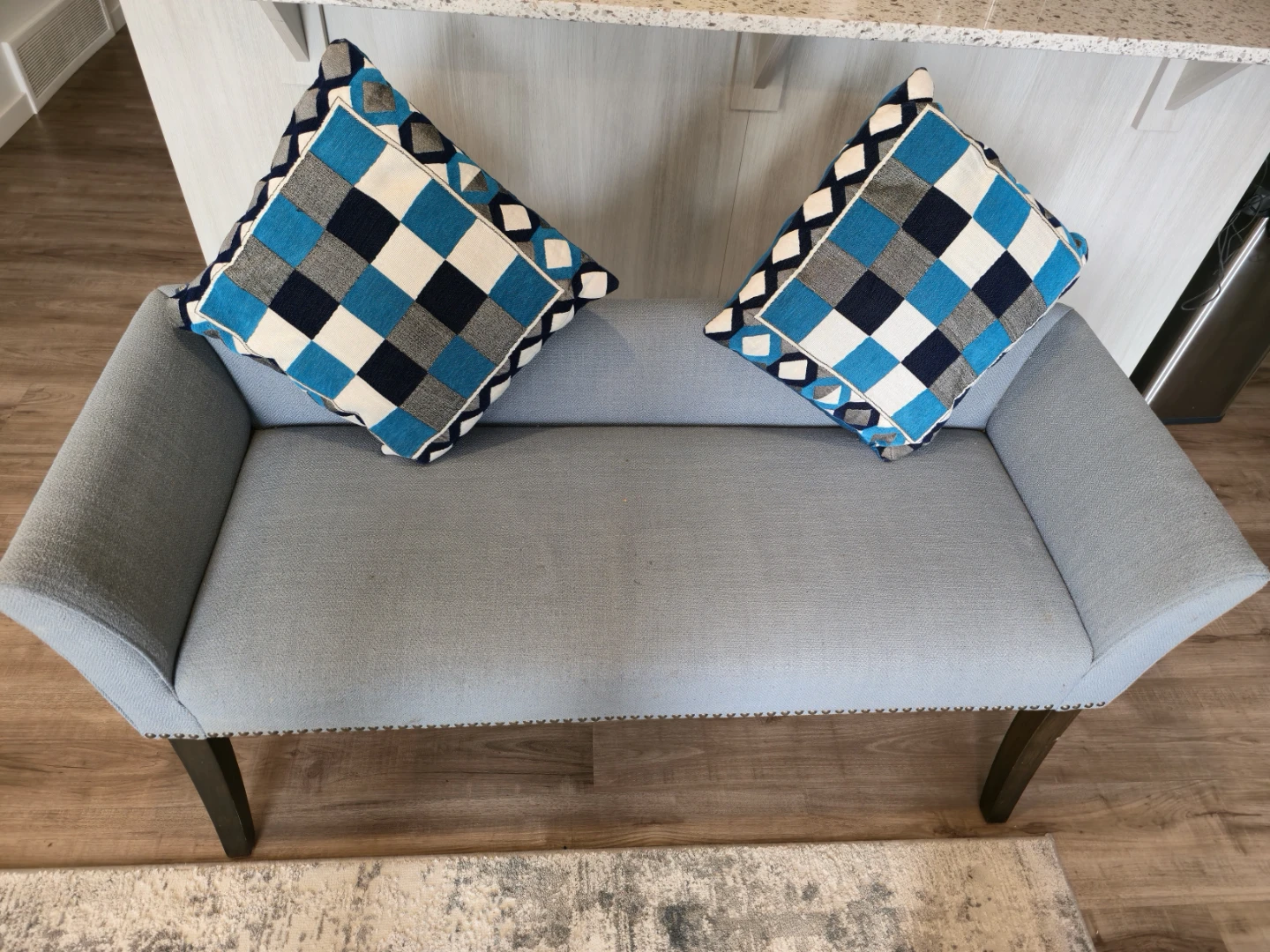Light Blue Accent Bench with Decorative Pillows - photo 3