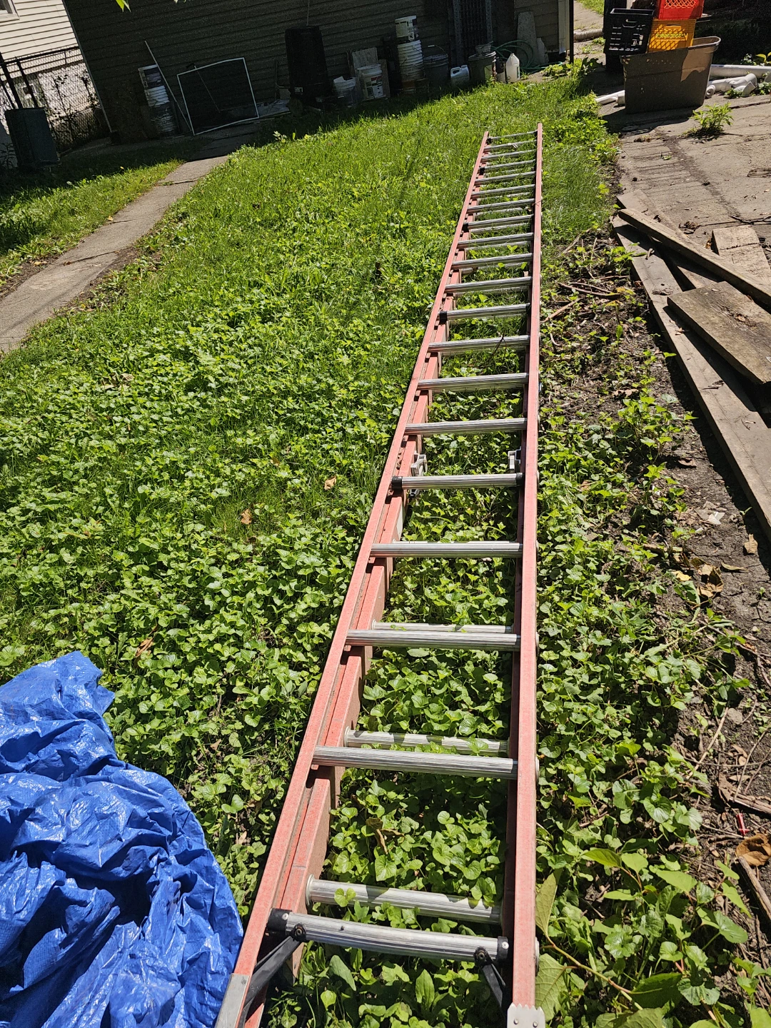 Orange fiberglass extension ladder - photo 3