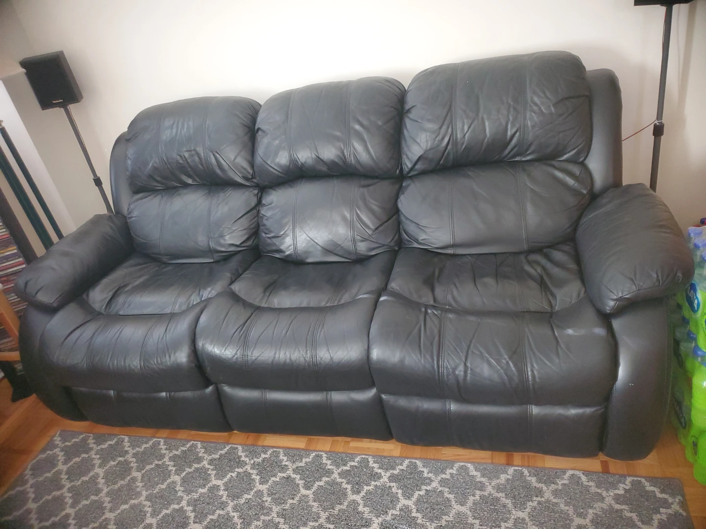 Leather sofa couch w/ recliner - photo 2