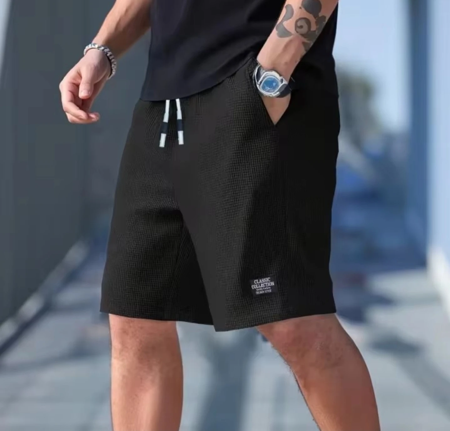 Black Waffle Knit Shorts Large size