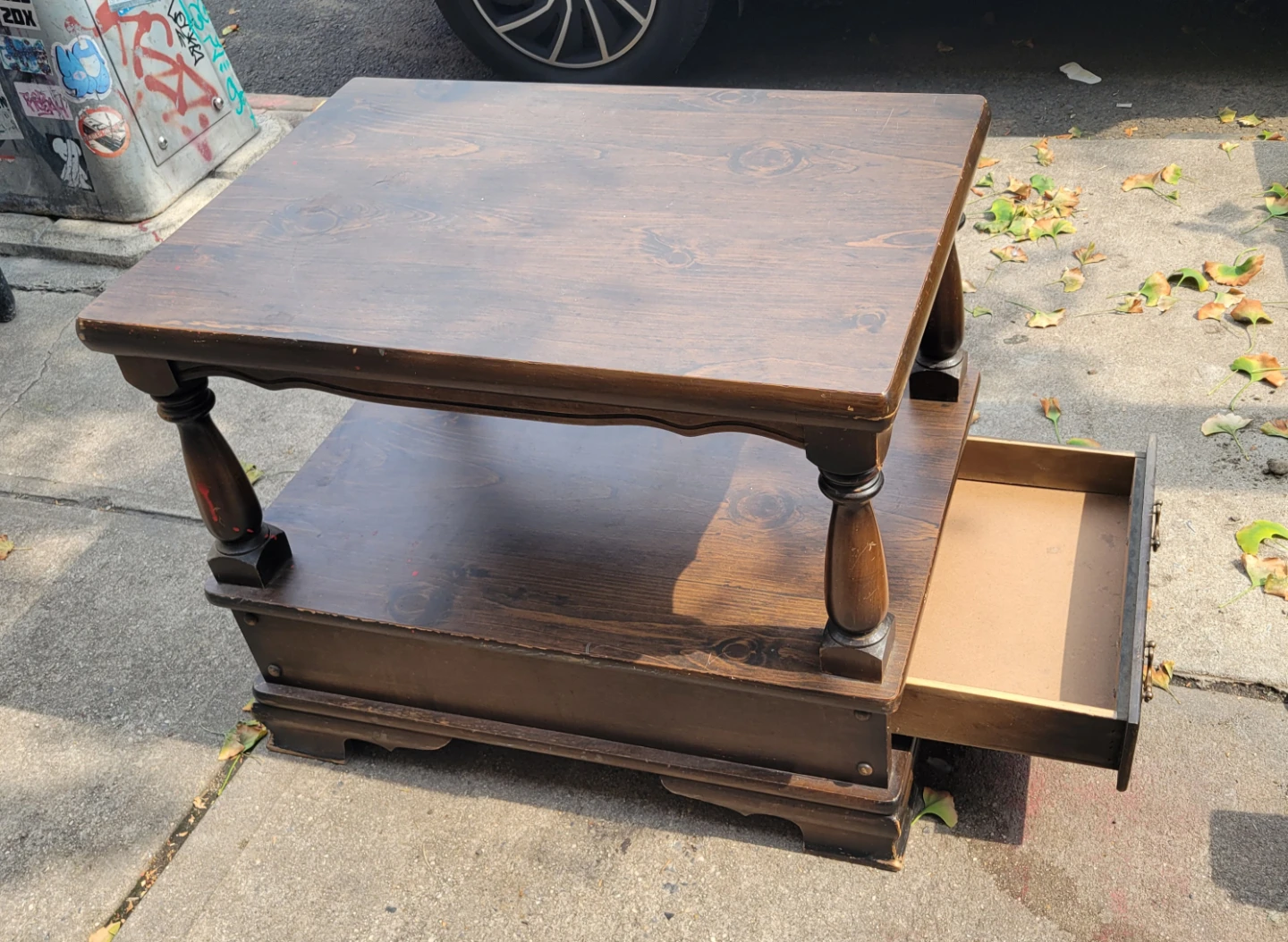 Vintage Wooden End Table with Drawer - photo 2