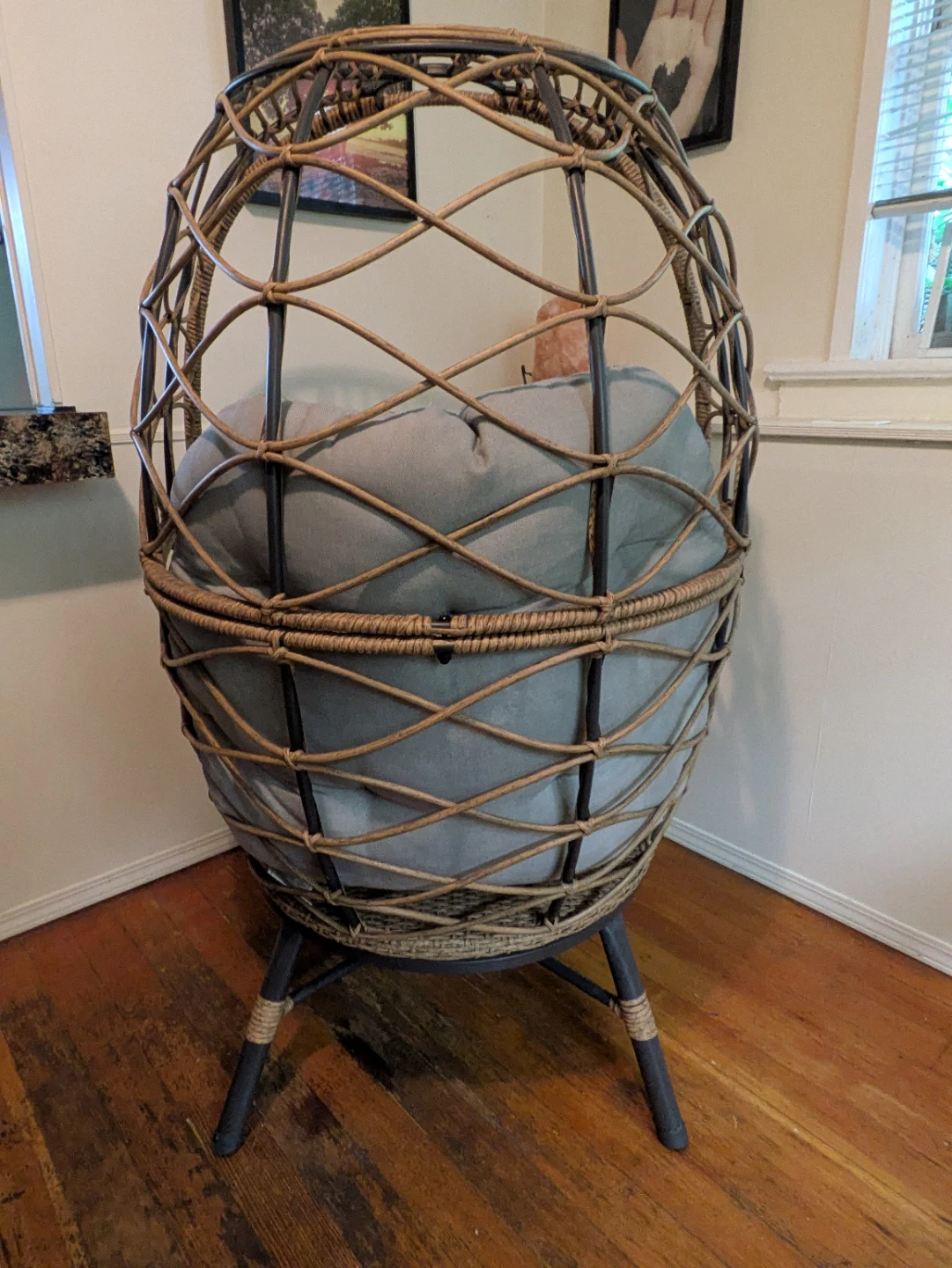 Wicker Egg Chair with Grey Cushion - photo 3