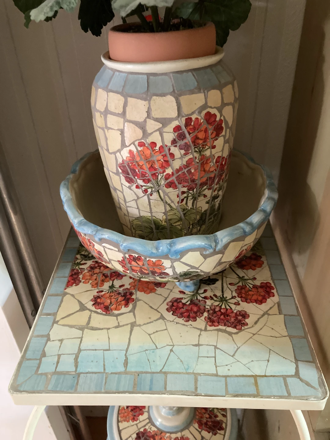 Mosaic Plant Stand with Decorative Pot and Bowl - photo 3