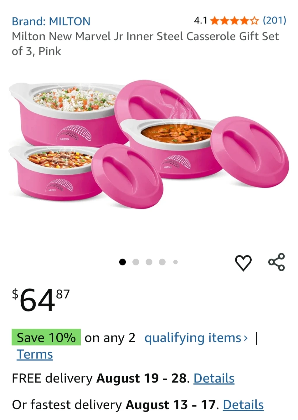 Milton Inner Steel Casserole Gift Set - Pink & White