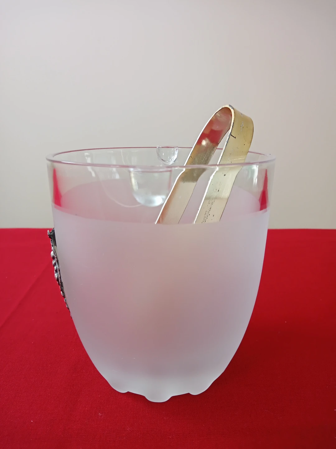 Frosted Glass Ice Bucket with Grape Motif and Tongs - photo 3