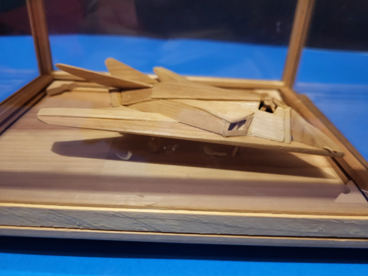 Wooden Model Airplane in Display Case