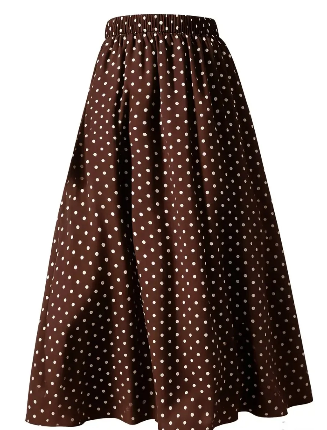Brown Polka Dot Midi Skirt