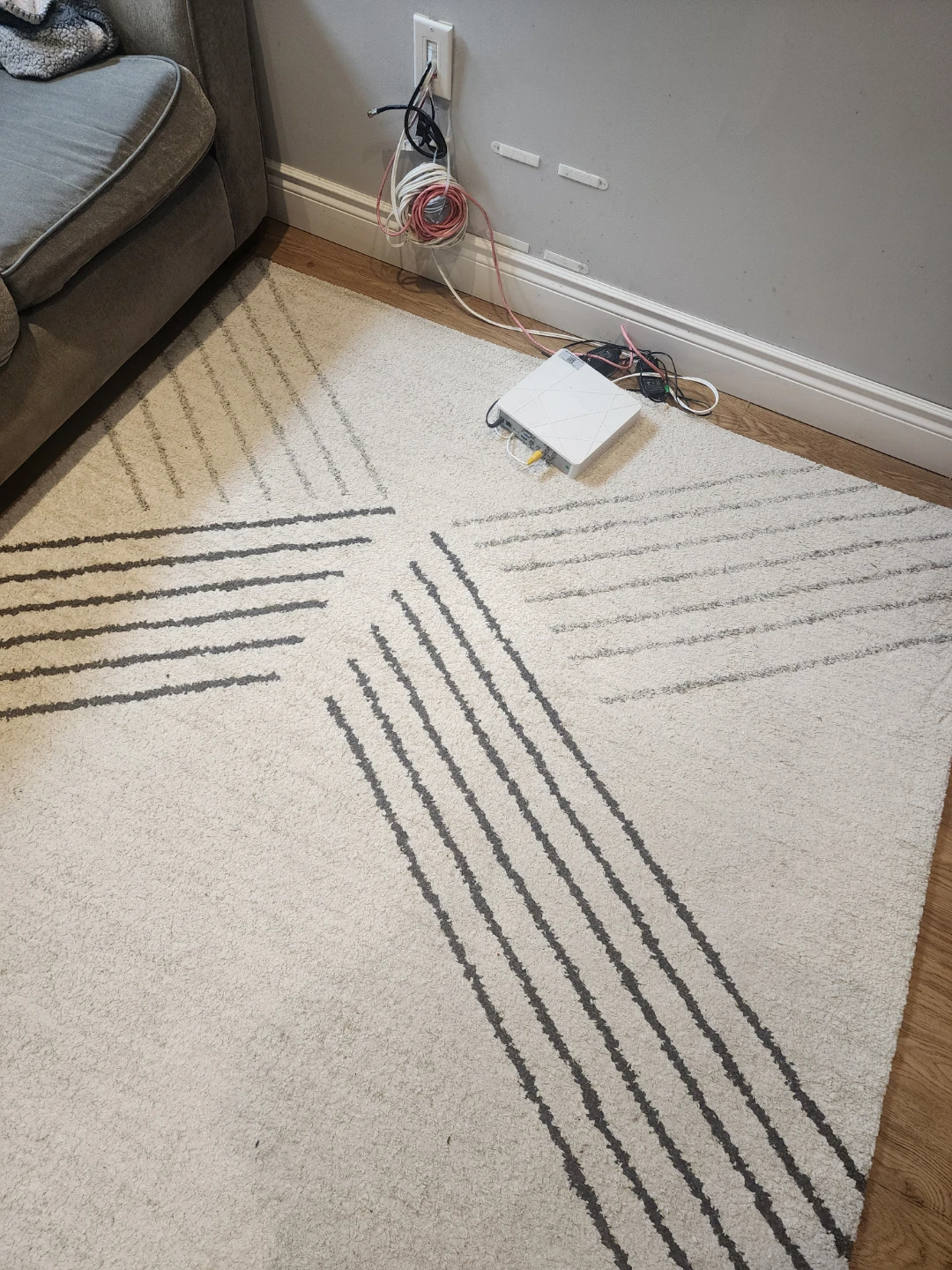 2 m x 1.2 m Cream and Grey Striped Area Rug