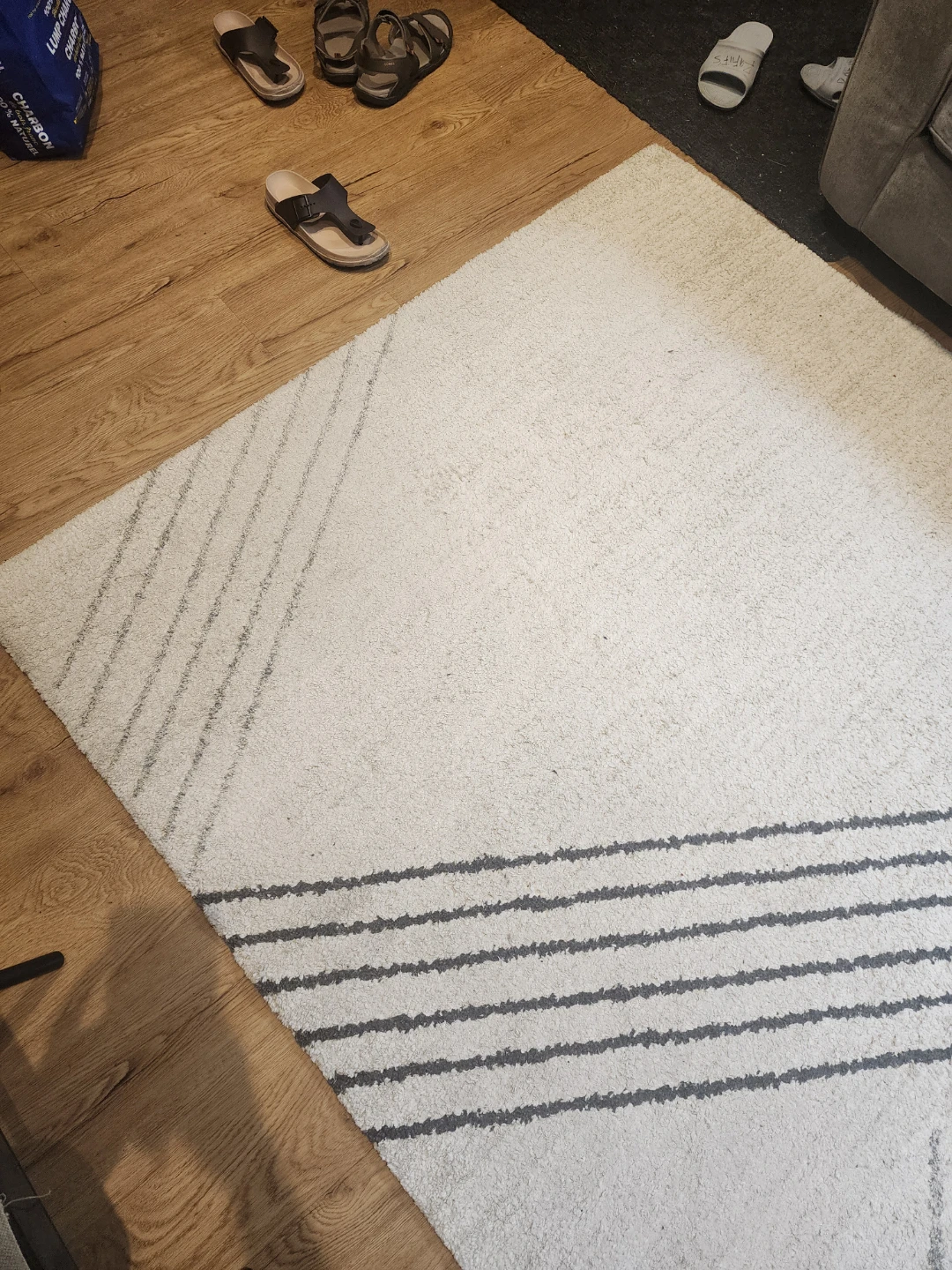 2 m x 1.2 m Cream and Grey Striped Area Rug - photo 2