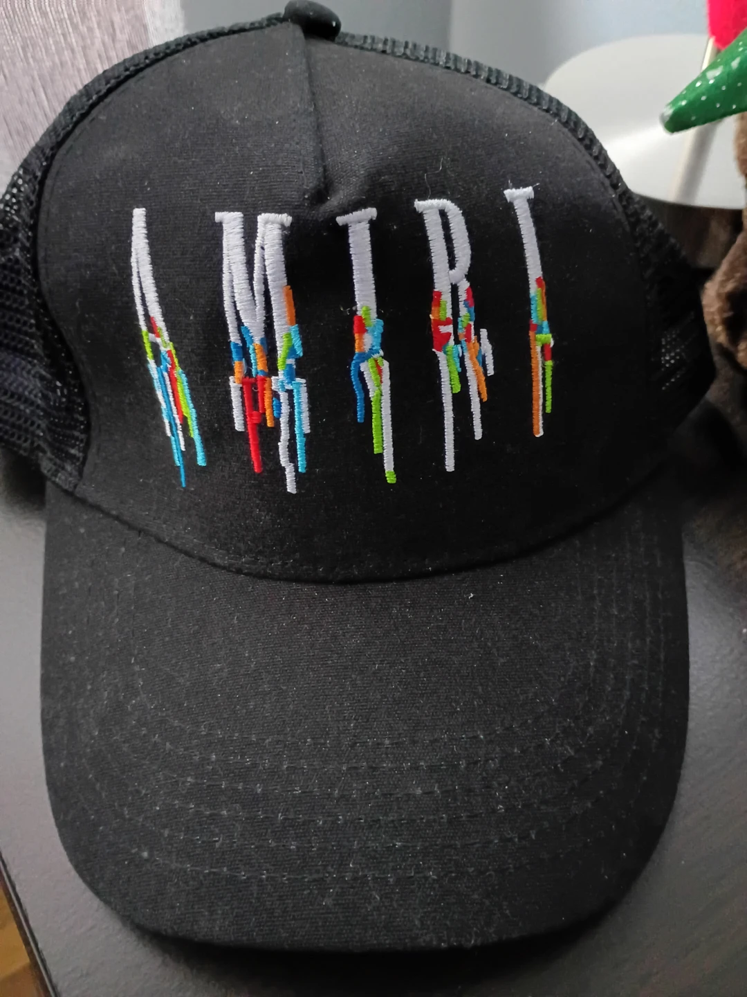 AMIRI Black Trucker Hat with Drip Logo
