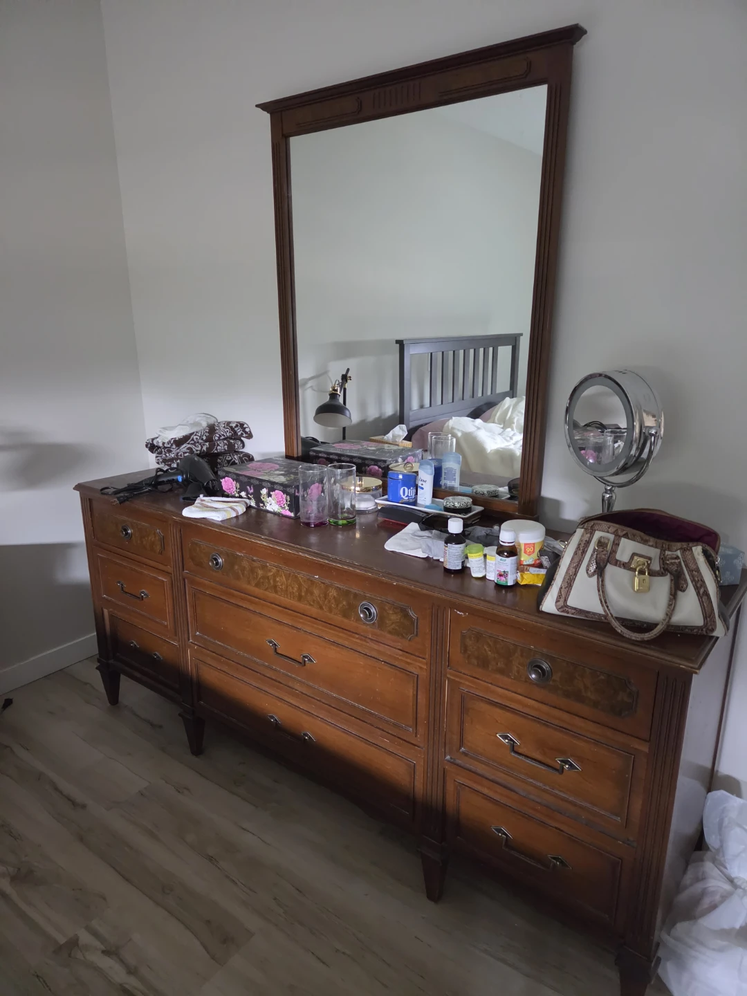 Antique wood Wooden Dresser with Mirror