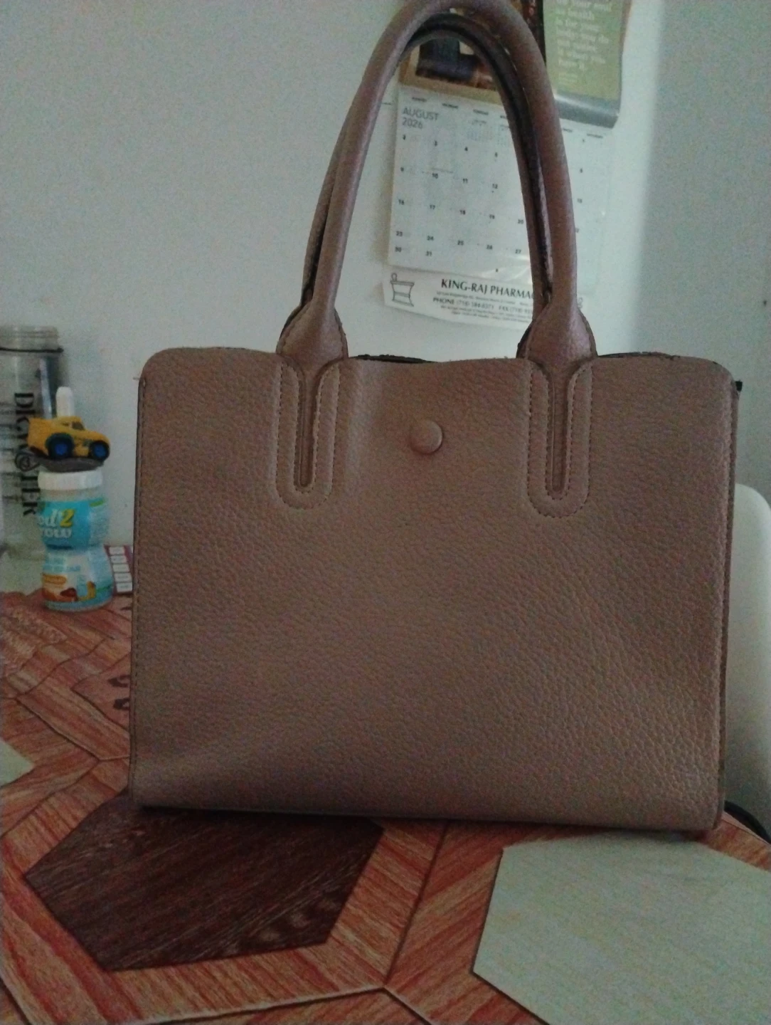 Women's Beige Faux Leather Tote Bag