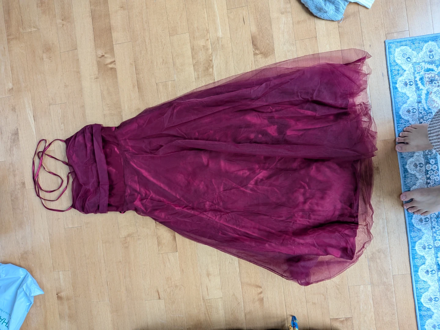Wine red mesh flowy midi dress - Small - photo 2