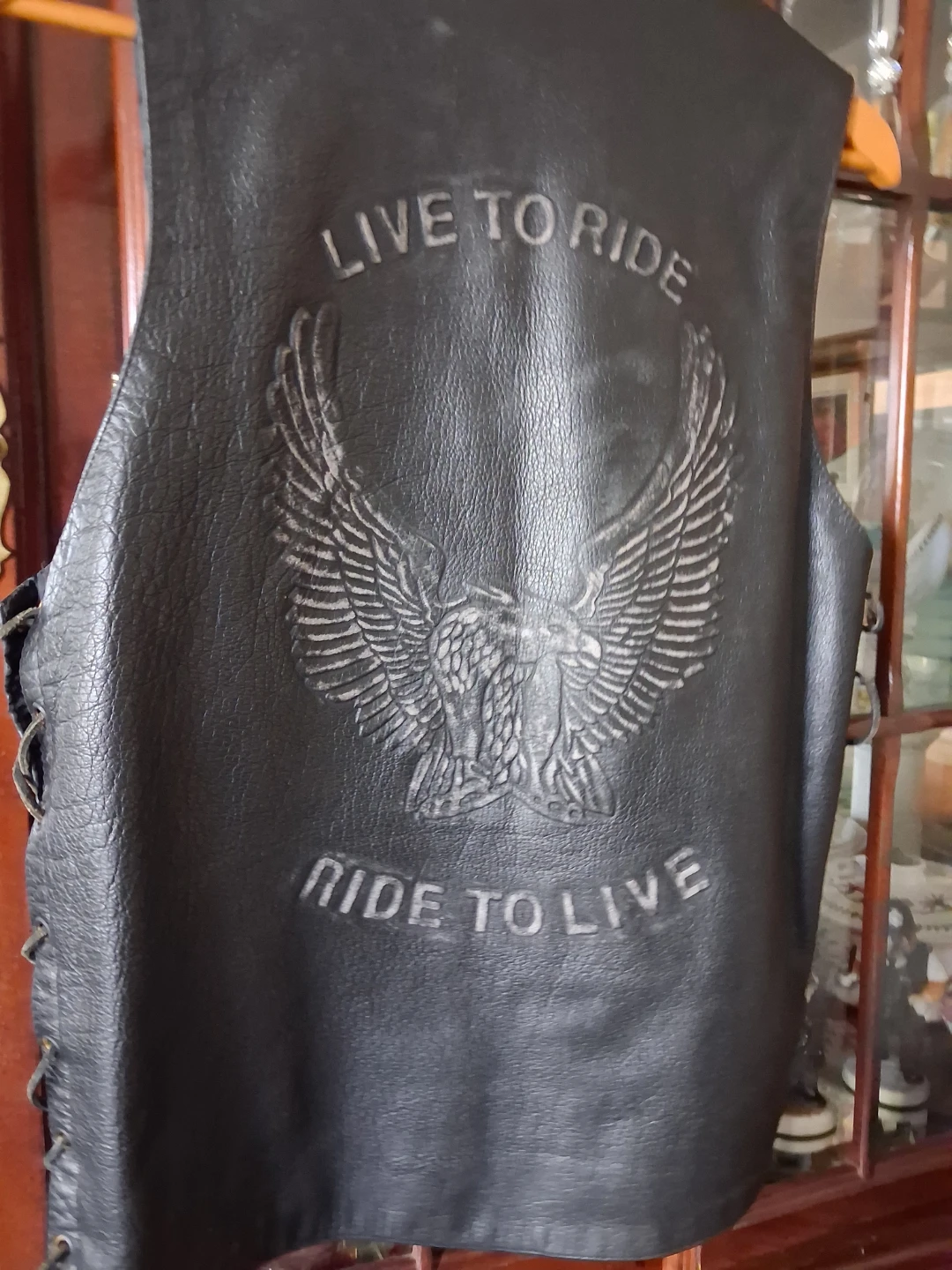 Black Leather Motorcycle Vest with Eagle Graphic - photo 2