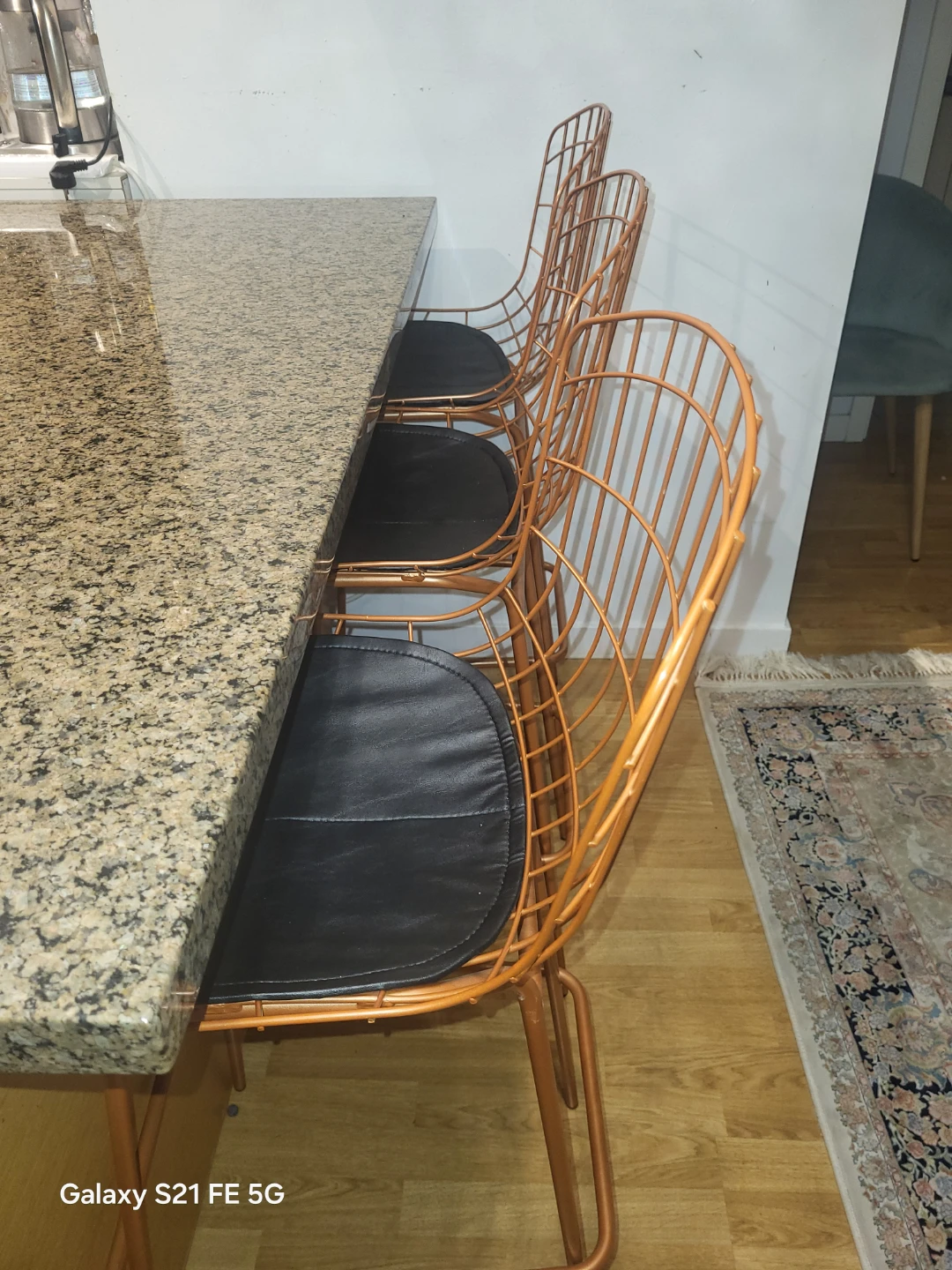 Copper Wire Bar Stools with Black Cushions - photo 2