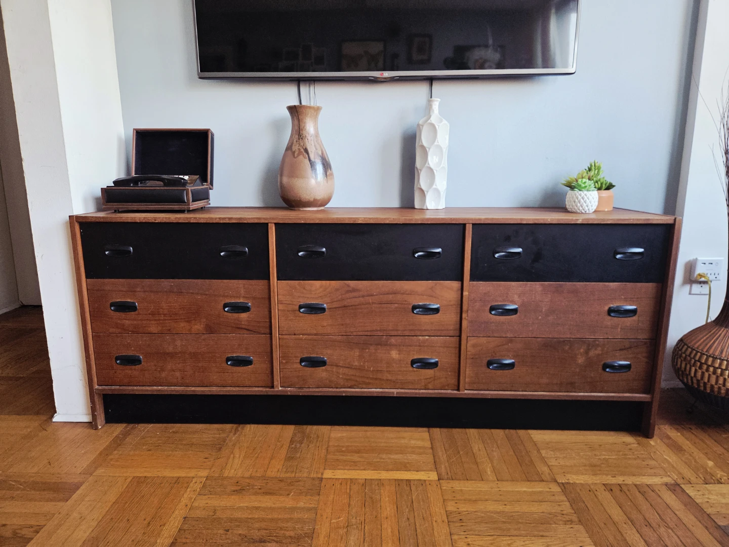 MCM Teak & Black Nine Drawer Lowboy Dresser - photo 2