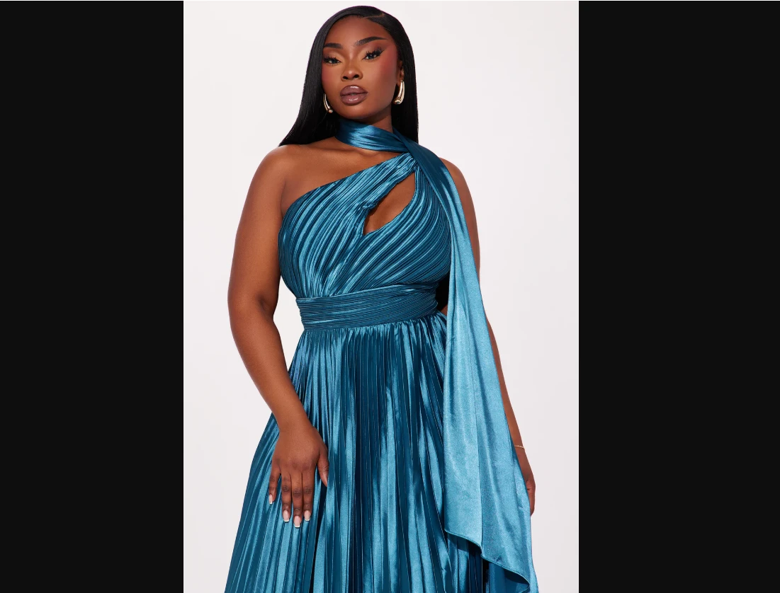 Fashion Nova Teal One Shoulder Pleated Maxi Dress - photo 2