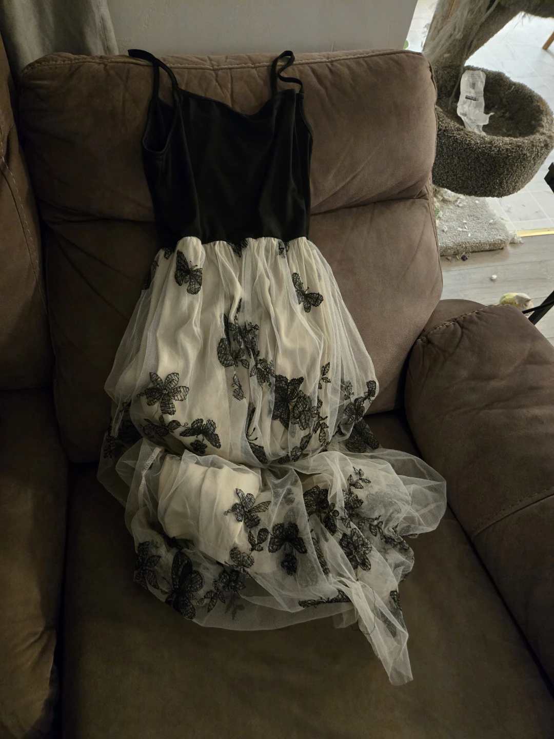 Black and Cream Butterfly Tulle Dress