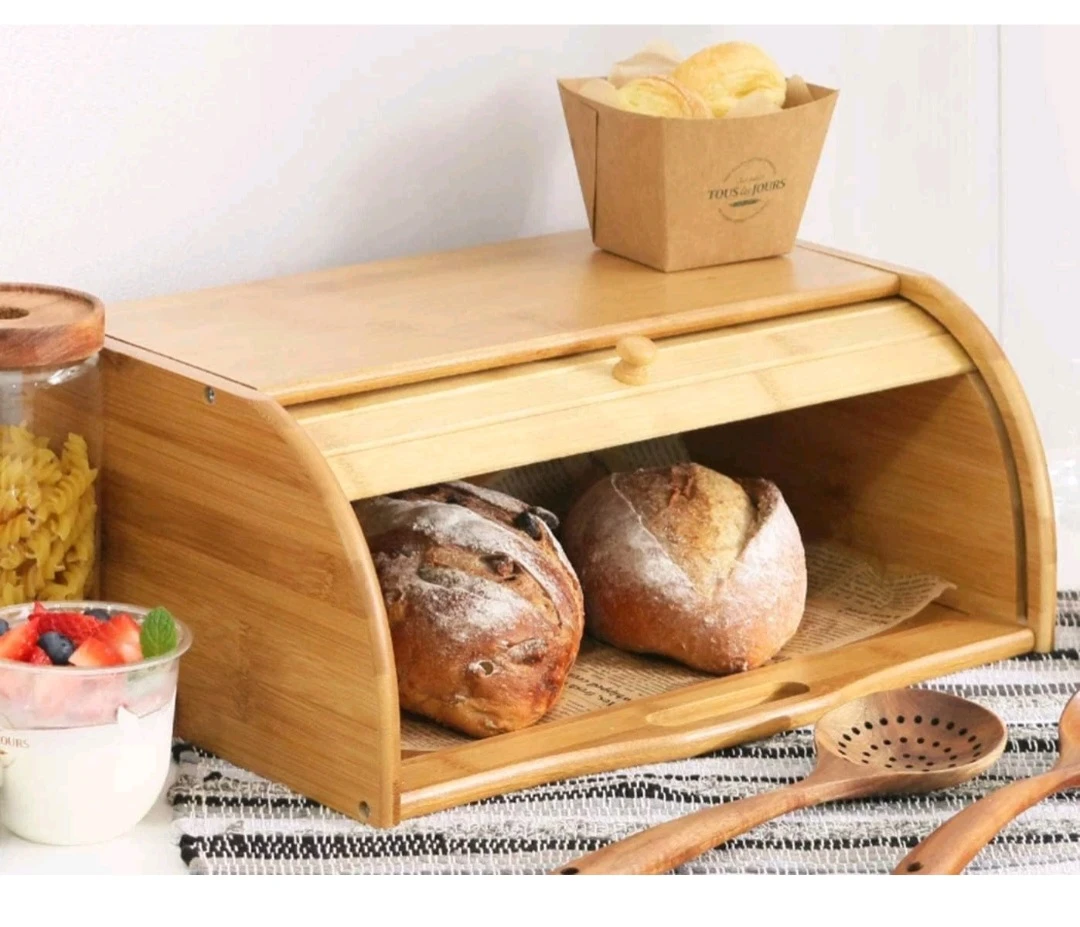Bamboo Bread Box, Large Natural Roll Wood Bread Box NEW - photo 4